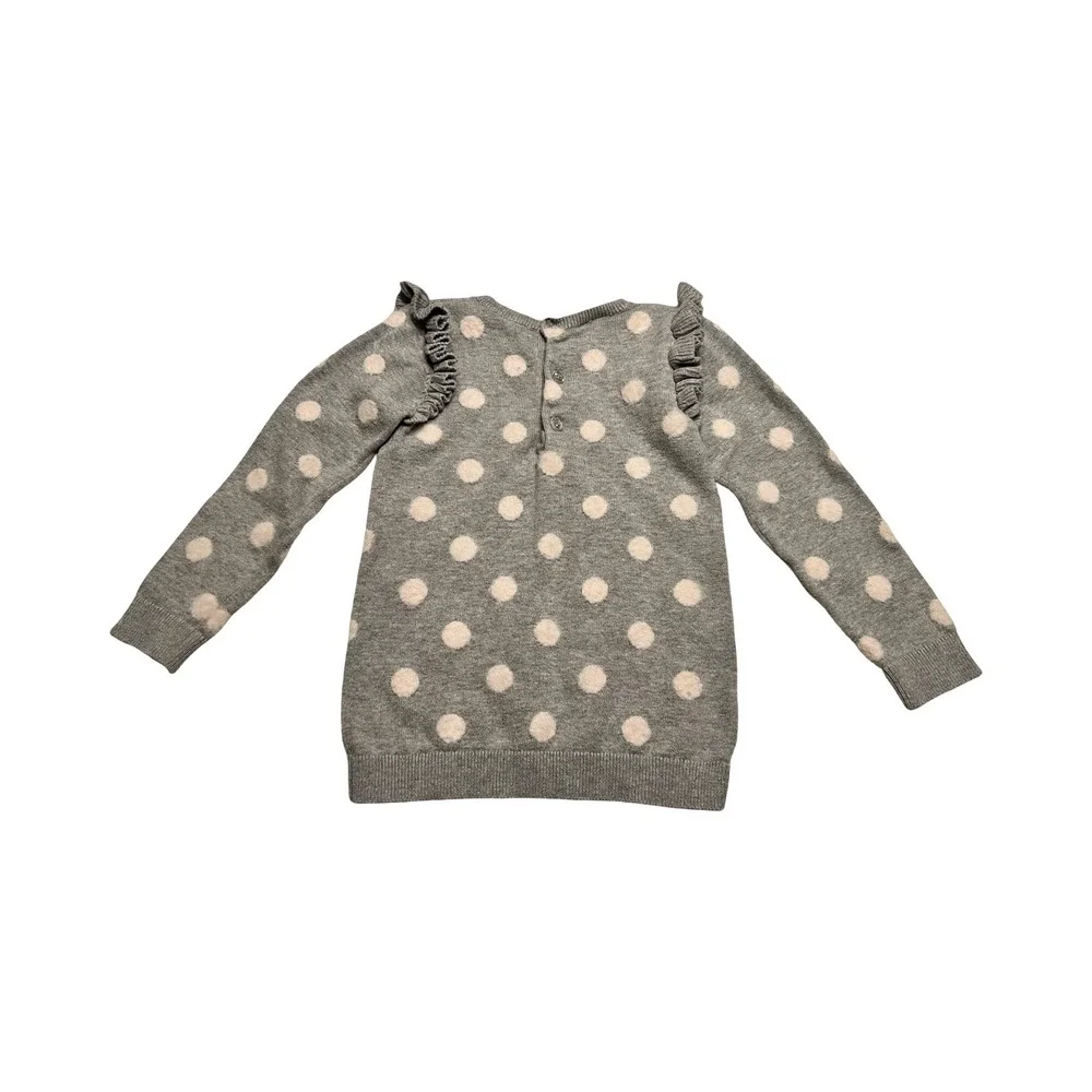 Bloomies Baby Girls Gray Pink Polka Dot‎ Ruffle Shoulder Knit Sweater 24M